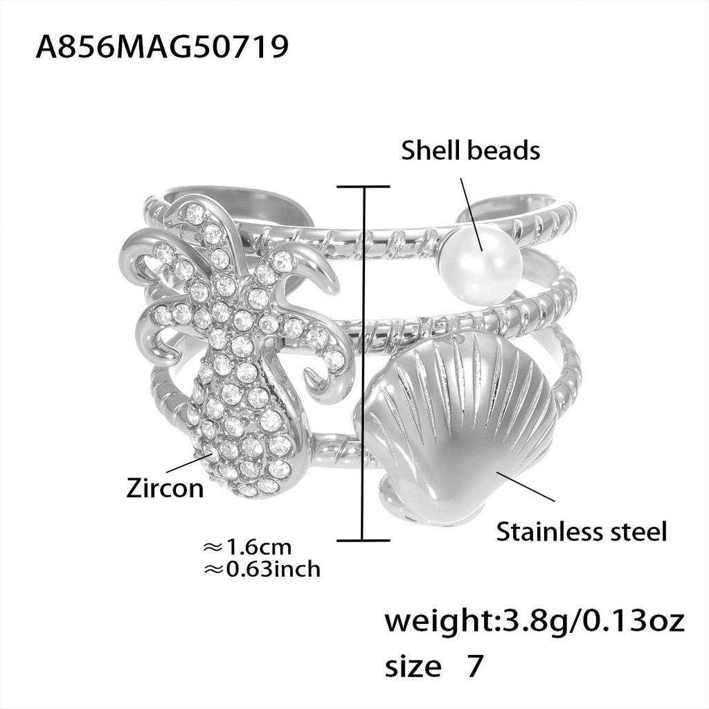 Qiong Yao 18k Gold-Plated Zircon Octopus Starfish Ring - Fashionable and Durable Index Finger Jewelry
