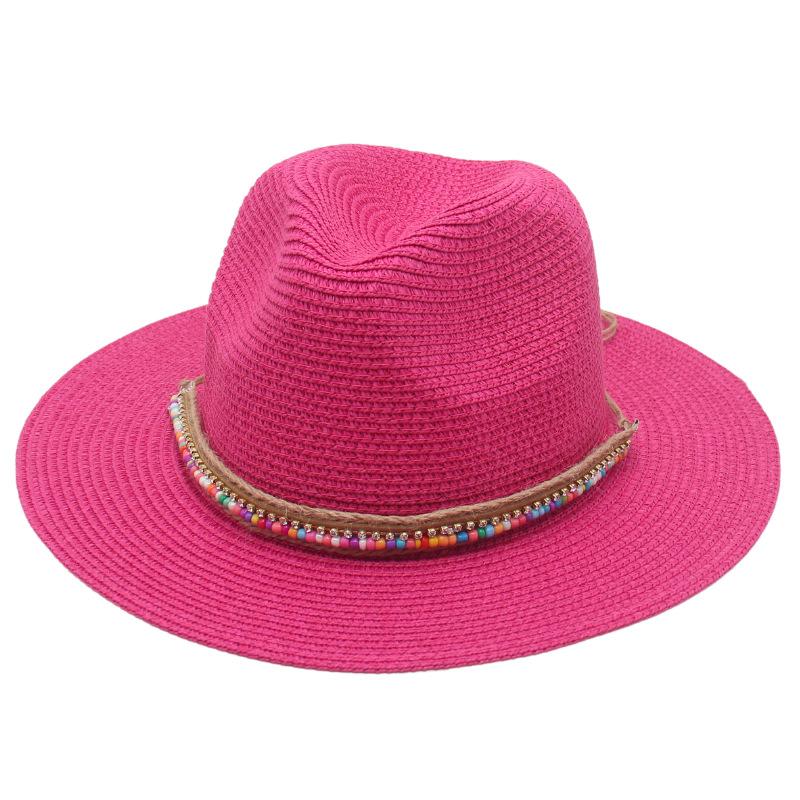 New summer ethnic style Panama straw hat colorful bead accessories dance performance beach sunshade top hat