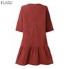 ZANZEA Women Casual Round Neck Solid Color Half Sleeve Dress