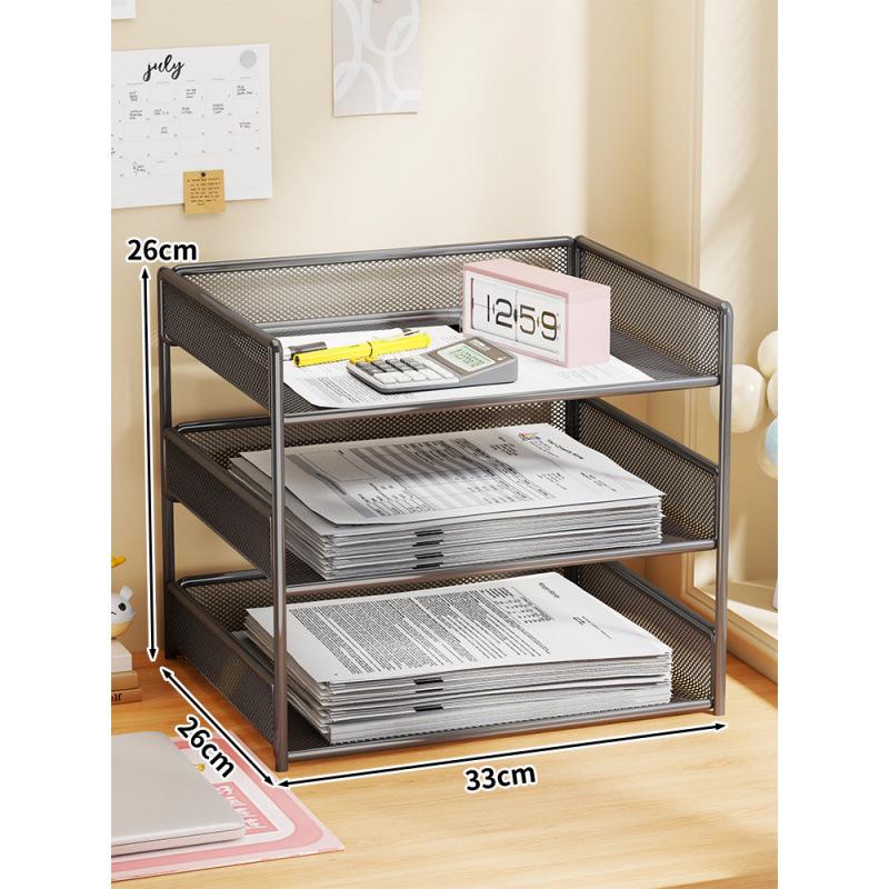 Desktop File Organizer Multi-Layer Storage Rack for Office Supplies and Books