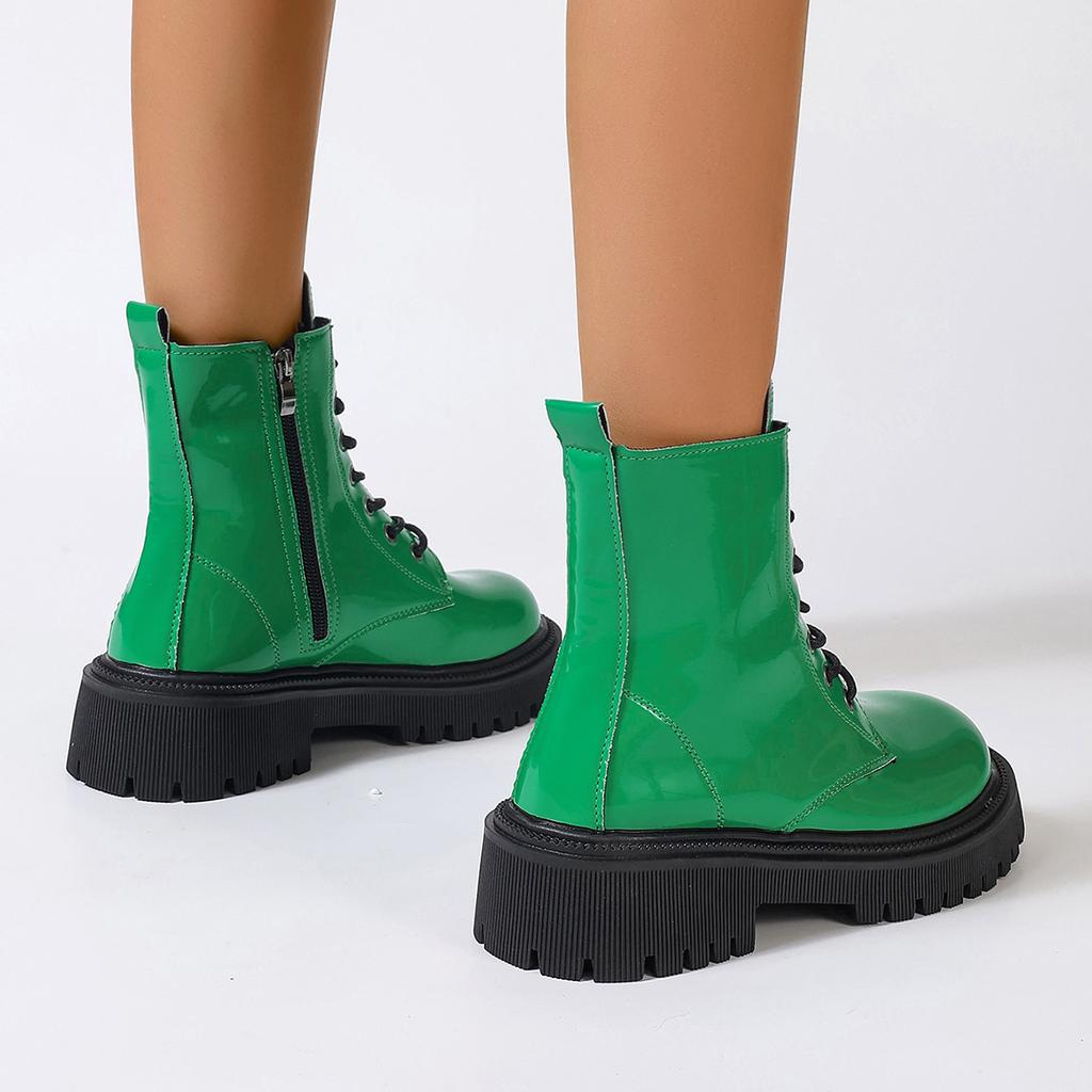 Fall And Winter Thick Bottom Riding Boots Waterproof Platform Lacing Fashion Women'S Boots Green Black Large Size 42