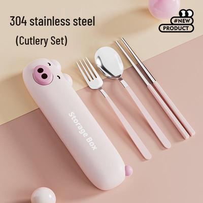 Set di Bacchette e Cucchiaio in Acciaio Inossidabile 304 con Scatola Portatile: Posate a 3 Pezzi per Bambini e Studenti