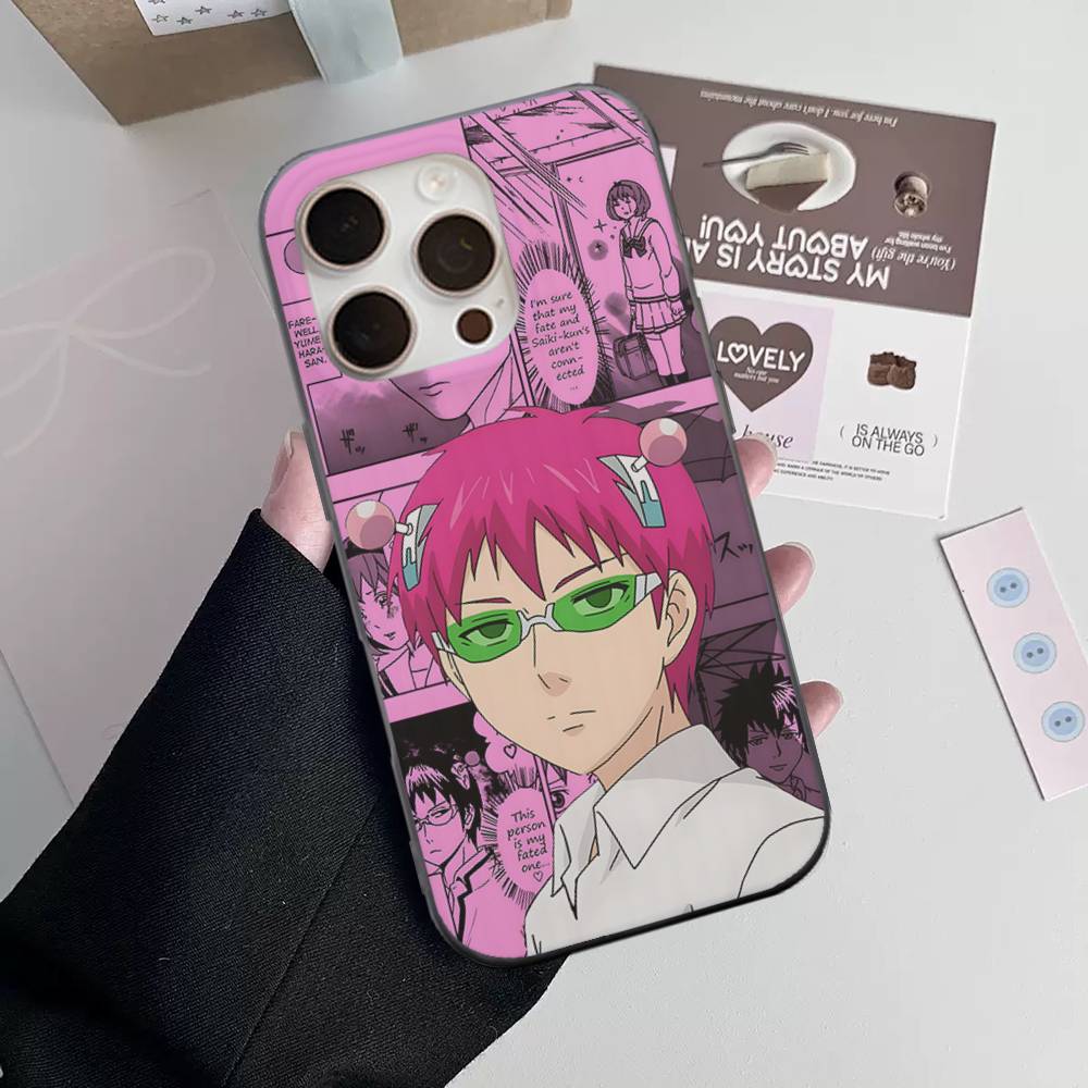 Cute Kitty Boy Saiki Kusuo Corrugated Stripe Phone Case For IPhone 17 16 15 14 13 12 11 Pro Max Plus Pro Shockproof Cover