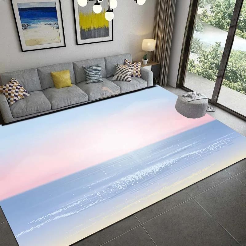Sea Print Carpet for Living Room Large Waves Beach Kids Room Rug Blue Kitchen Mat Floor Carpet Modern Entrance Mat Bathroom Rug