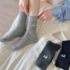 Gray Pile Socks - Spring and Autumn Embroidered Bow Tie Socks - Children's White Double-needle Cotton Socks - Boneless Mid-calf Socks