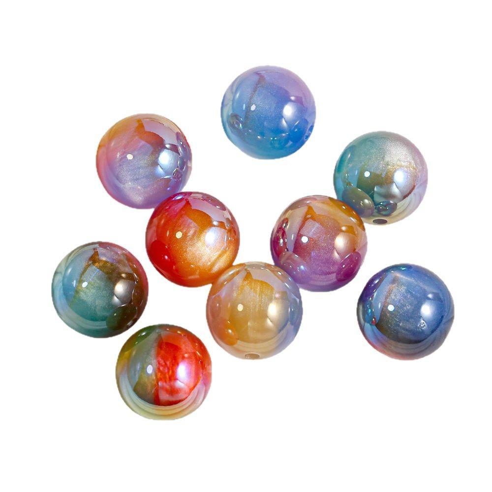 10pcs Mulitcolor Electroplated Round Beads Pearl Style Resin DIY Bracelet Mobile Chain Loose Bead Accessories