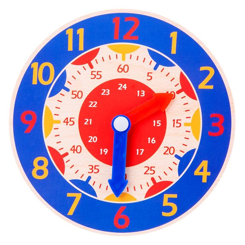 Wooden Clock For Kids Learn Time And Math With Colorful Model