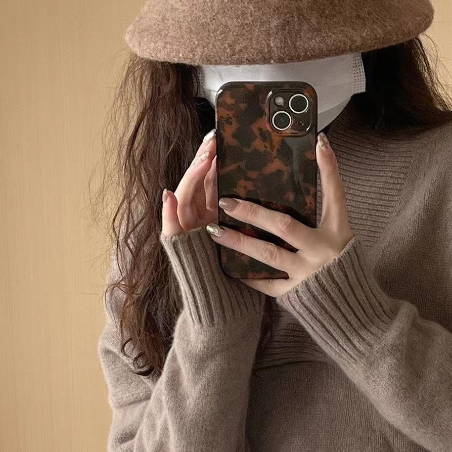 Amber Leopard iPhone 16 Hülle für Apple 15 Pro Max, passend für die Modelle 11/12/13/14, europäisch-amerikanischer Stil