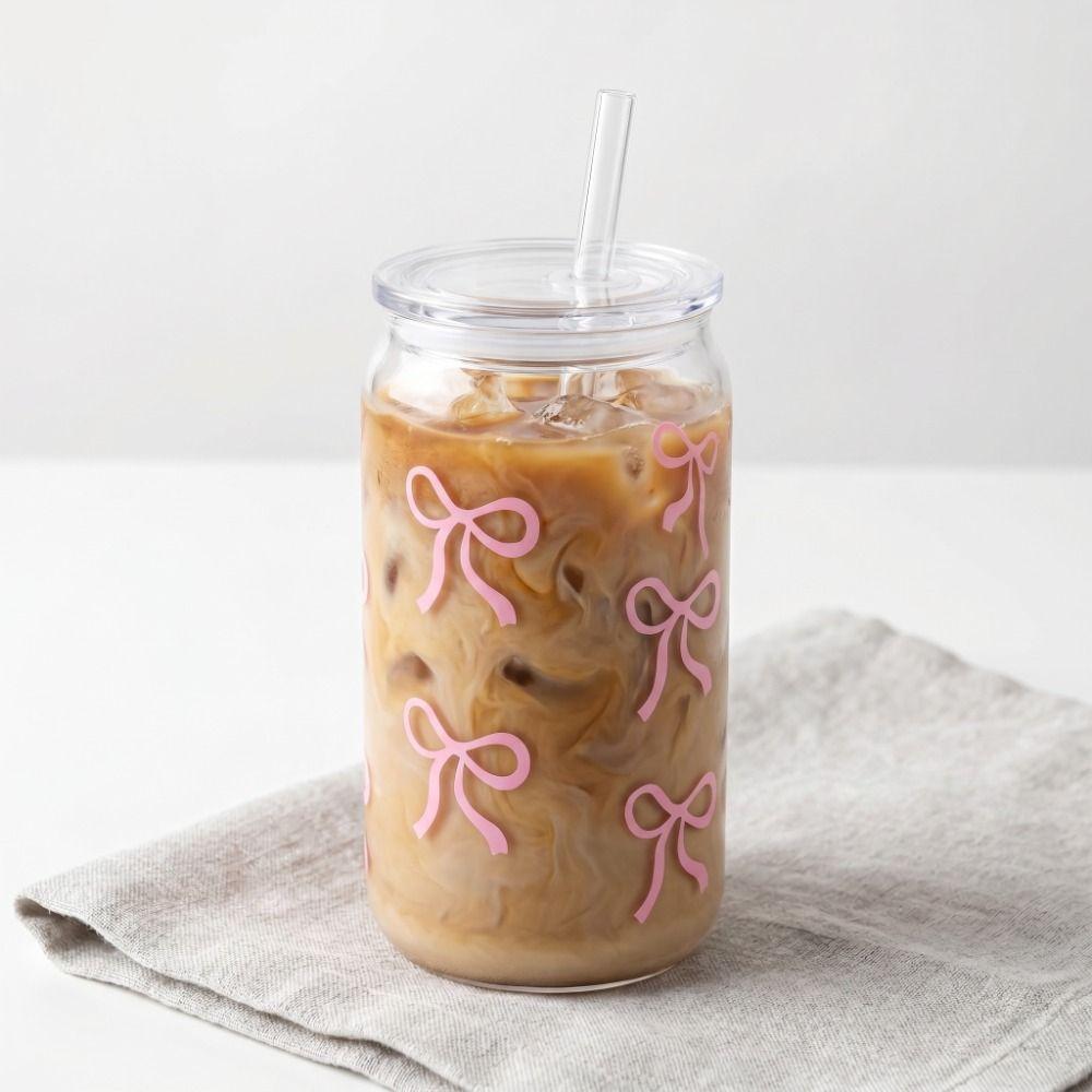 Tazza Trasparente Trasparente con Cannuccia e Coperchi Tazza da Bevanda Regalo Tazza per Tè al Latte Festa