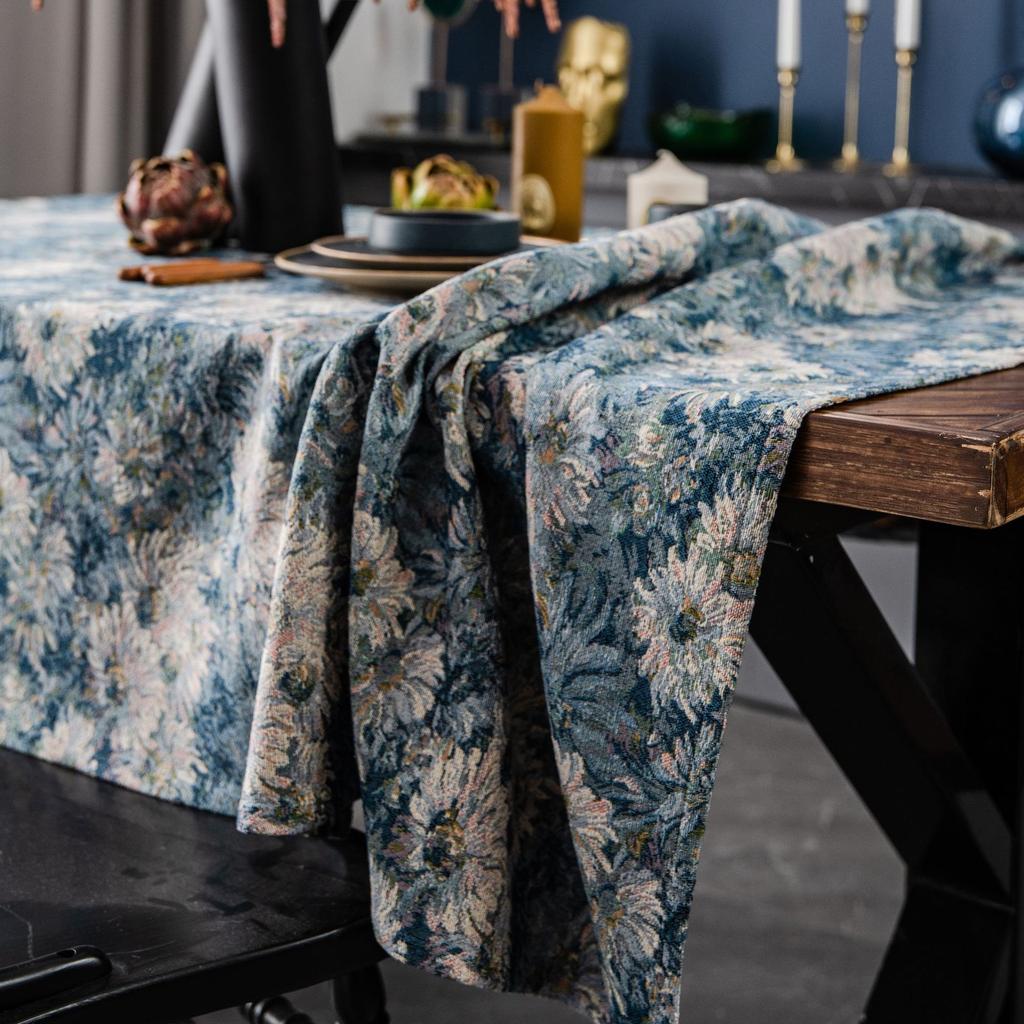 Toalha de Mesa Jacquard Azul Toalha de Mesa de Jantar Pintura a Óleo Toalha de Mesa Grossa
