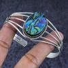 Natural Abalone Shell Gemstone 925 Sterling Silver Cuff Bangle Adjustable ETC-13922