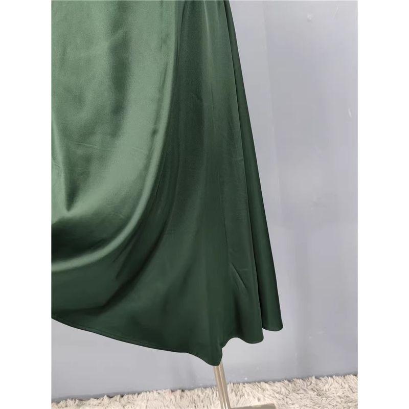 Export Cross-Border Lu Home 2024 Summer New Sexy Sexy Open Back Smooth Satin One-Shoulder Lady Style Dress