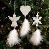 Christmas Tree Pendants White Feather Snowflake Angel Bell Hanging Ornament New Year Party Window Wall Christmas Decoration