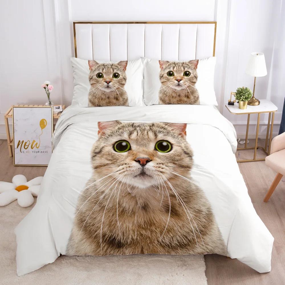 White Pet Cat Beding Set Colorfast Adult Peoples Children Winter Soft Duvet Cover Sets Children Kids,twin Ful Quen King Bedrom Set Home Textile