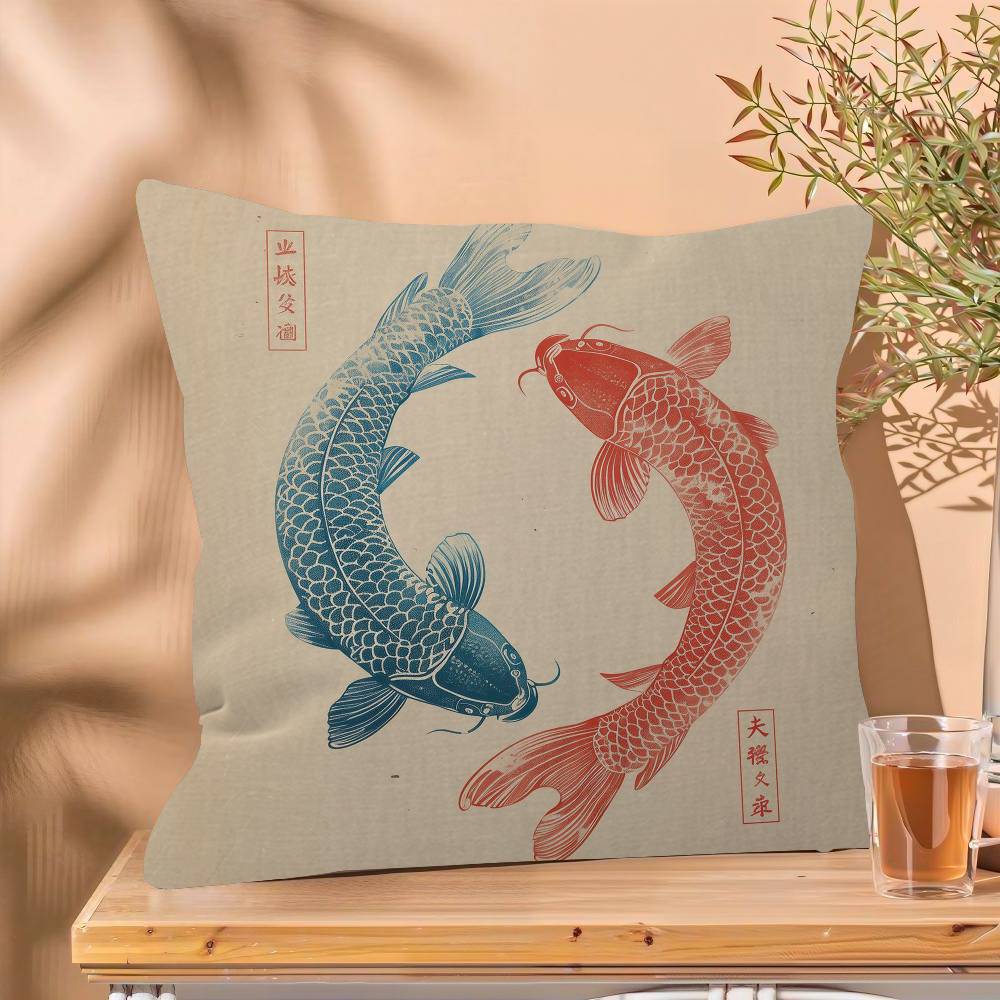 Japanese Red Koi Fish Pillow Cover Sofa Cushion Cover Home Room Decoration Children Gift