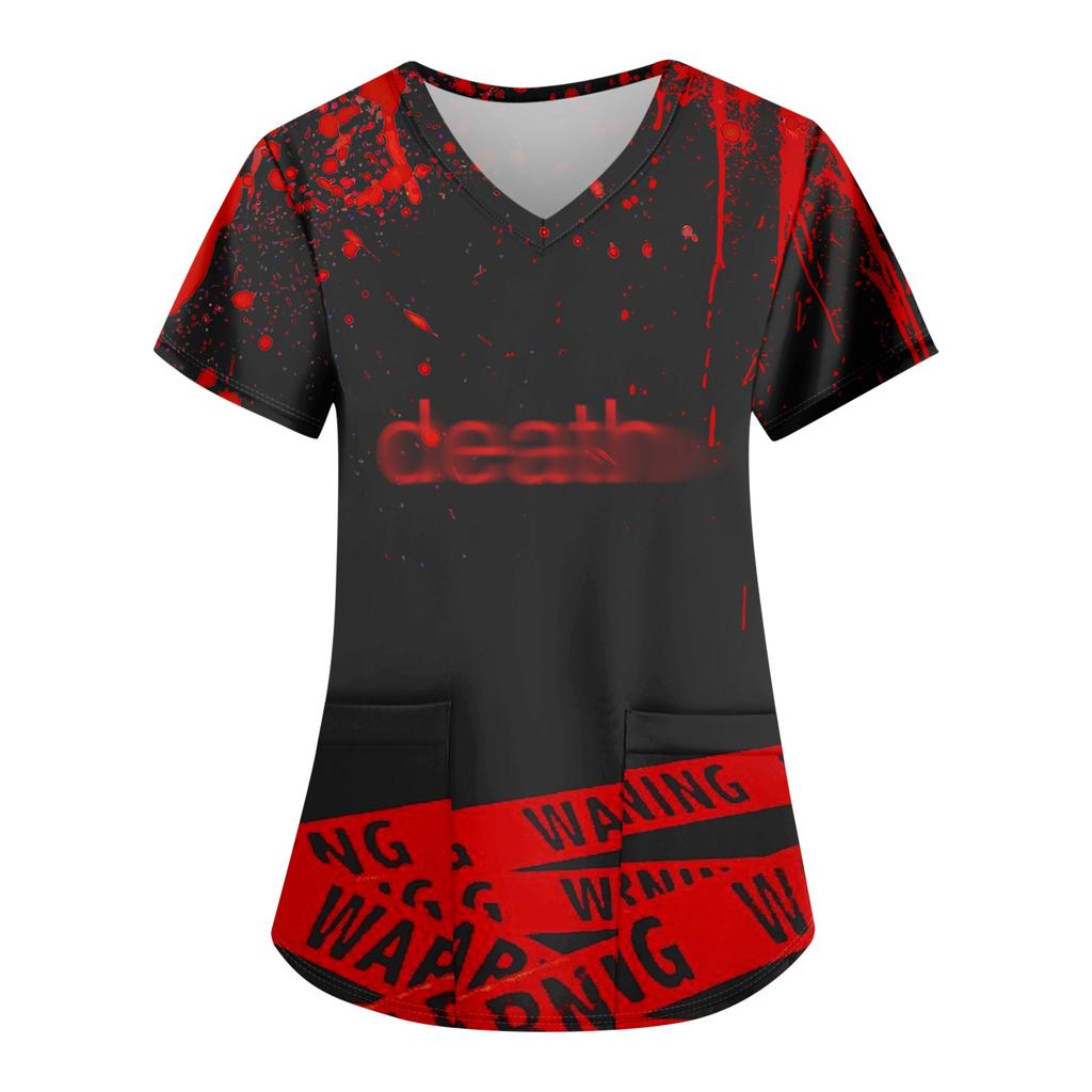 Women's Fashion Casual Halloween Printed Pocket T-shirt Tops