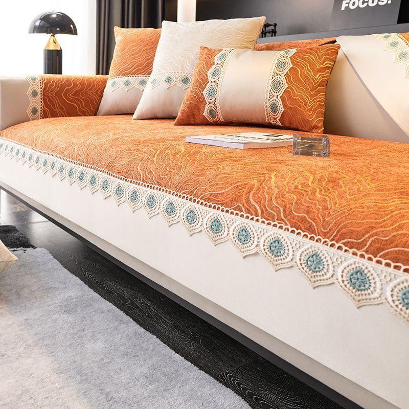 Chenille Sofa Cushion All-Season Universal Seat Cushion Non-Slip Simple and Light Luxury Cushion Affordable Luxury Style Sofa Cover