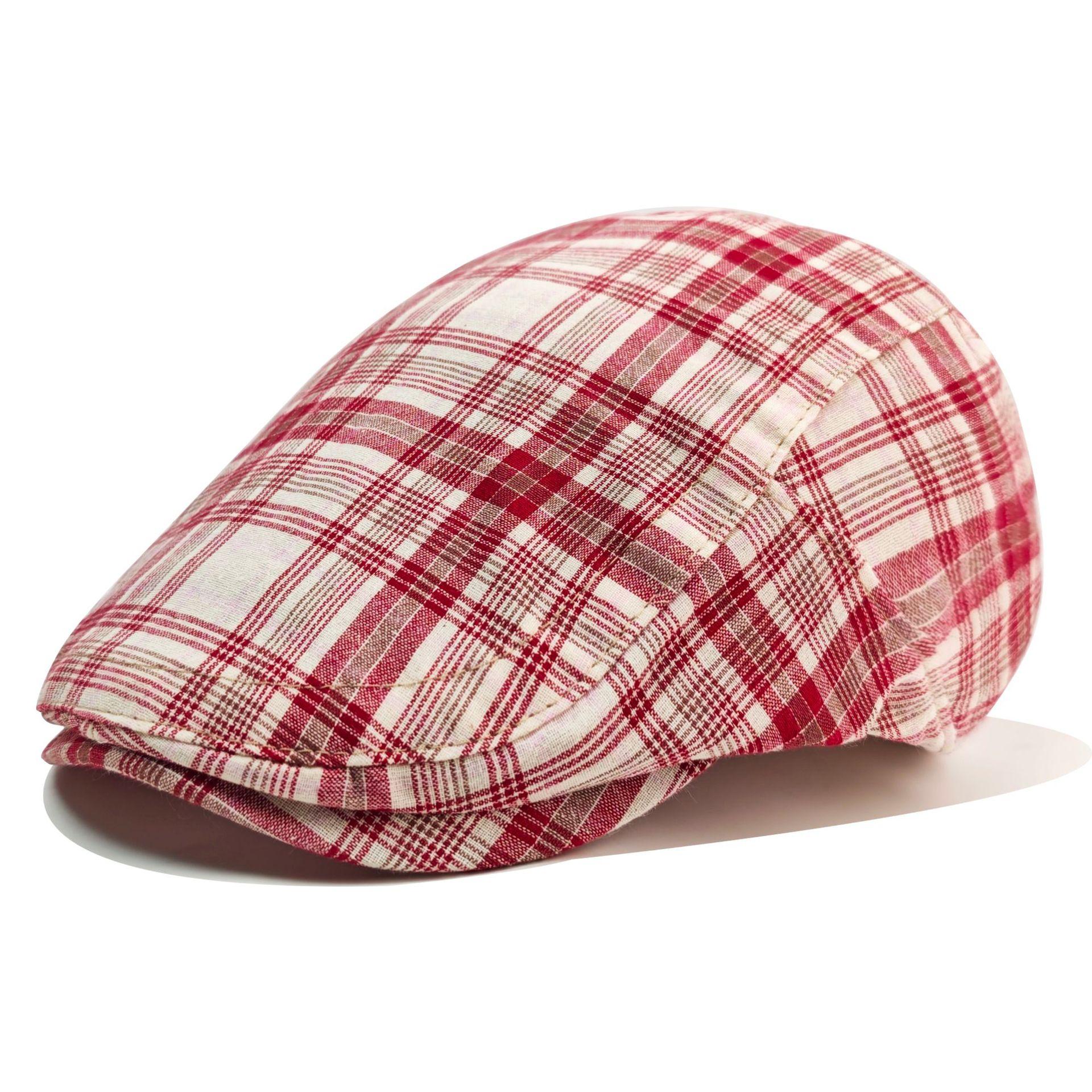 JYL TS DIY Клетчатый Берет Кепка художника Летняя шляпа от солнца Хлопок red_ джинсовый синий