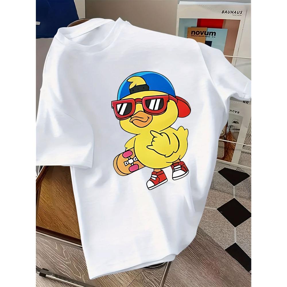 Cartoon Little Yellow Duck Skateboarding Youth Trendy T-shirt Summer New Fashion Casual Loose Versatile Parent Child Clothes