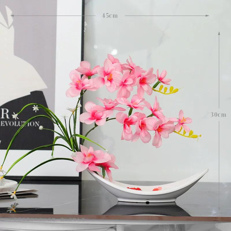 Simulated Butterfly Orchid Ceramic Flowerpot Fake Flower Set Decoration Home Livingroom Entrance Desktop Bonsai Ornaments Crafts