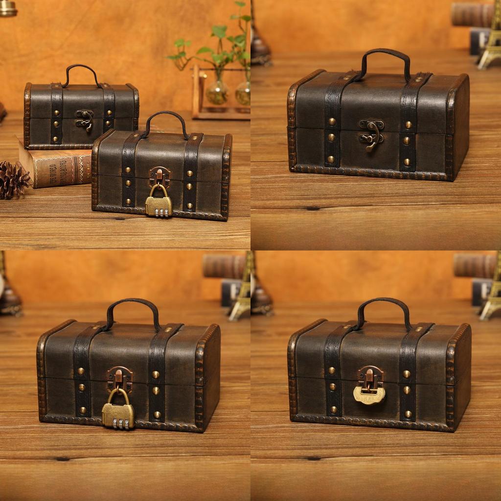 Retro Wooden Storage Box With Lock For Makeup Jewelry Desk Organizer Home Use
