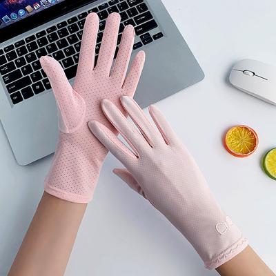Guantes de Protección Solar para Mujer Finos UV Anti Iluminados Seda de Hielo Alta Elasticidad Verano Exterior Ciclismo Lazo Guantes Pantalla Táctil