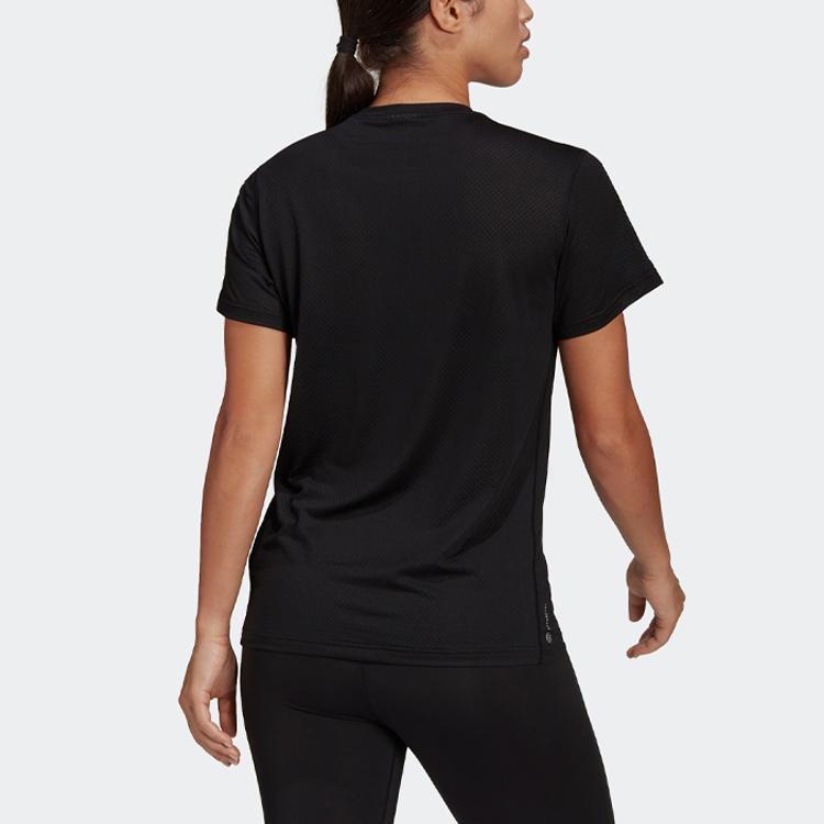 adidas Own The Run Cooler Tee Vintage Three Stripe Logo Print Running Short Sleeve T-Shirt Women Tops Black H59273