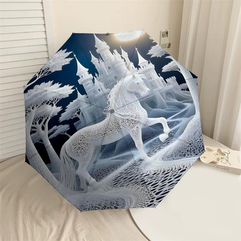 

1PC castle horse Automatic Open/Close Umbrella with Windproof, 8-Rib Sturdy Canopy, Durable Ribs, Fashionable Design1284A