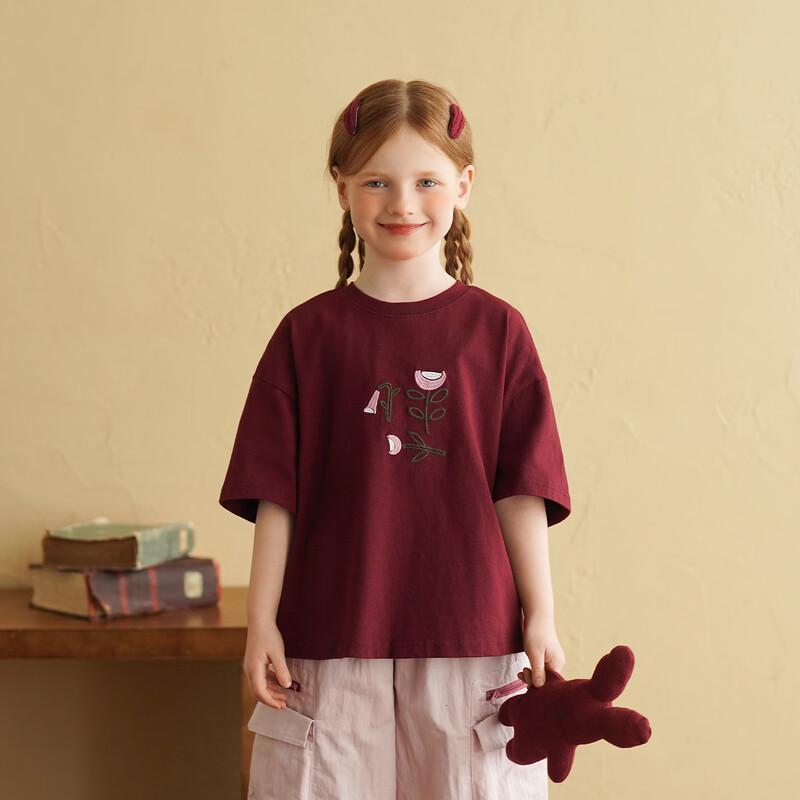 Little Girls  Embroidered Floral Cotton T-Shirt 110