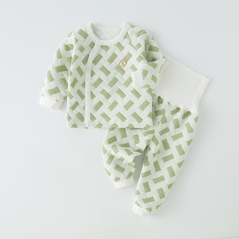 Children's Pure Cotton High-Waist Warm Pajamas Set for Autumn & Winter - Baby and Toddler Homewear with Belly Protection