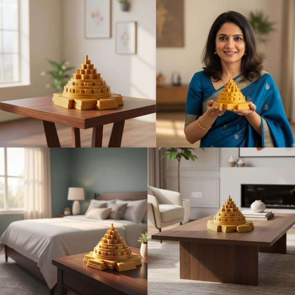Goldener Shri Yantra für Reichtum, Wohlstand & Positive Energie | Spirituelles Meditationswerkzeug & Geschenkartikel
