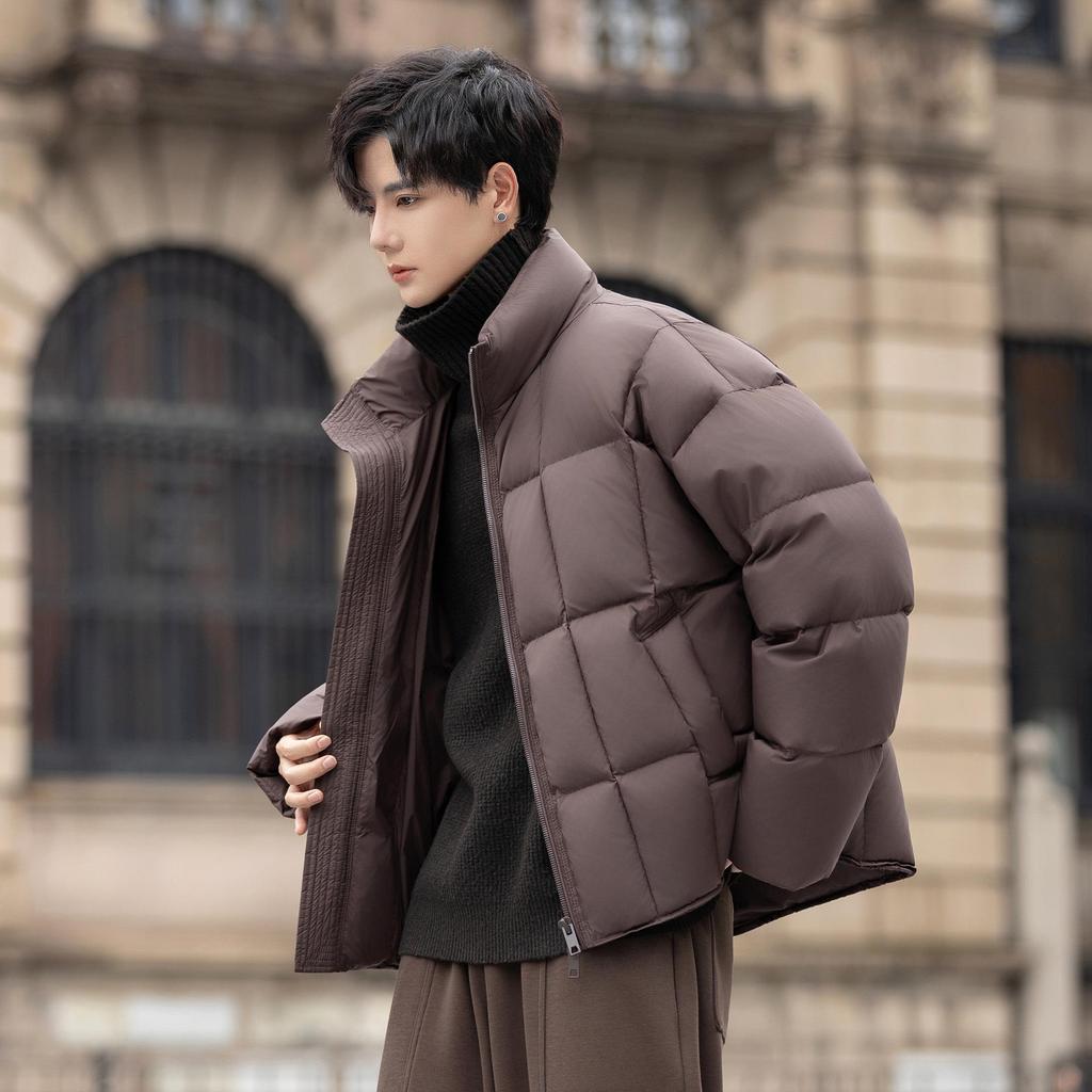 Men's 2025 Trendy Stand Collar Short Down Jacket - Casual Thick Warm White Duck Outerwear