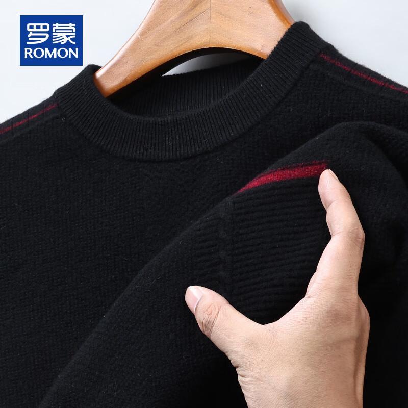 ROMON Men's 100% Pure Wool Solid Crew Neck Thick Sweater