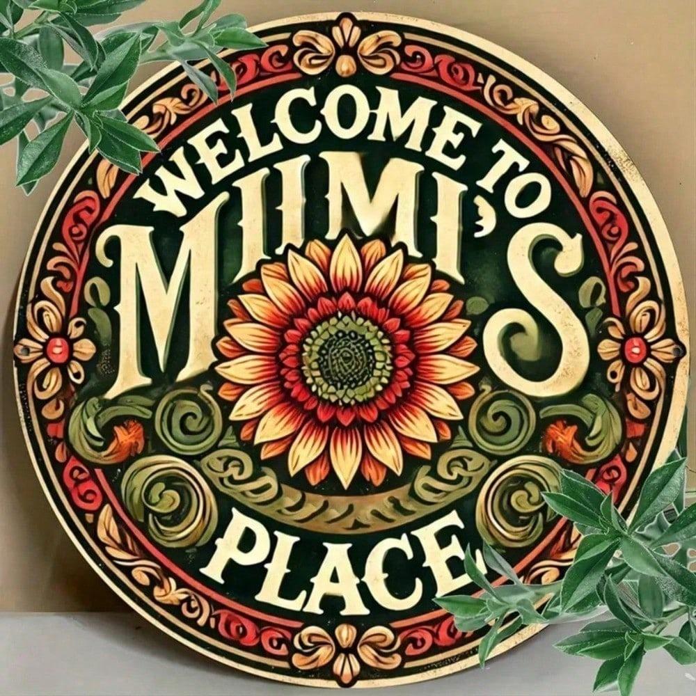 Metal Wall Art, Round Sunflower Sign Welcome To Mimis Sunshine, Home Gift