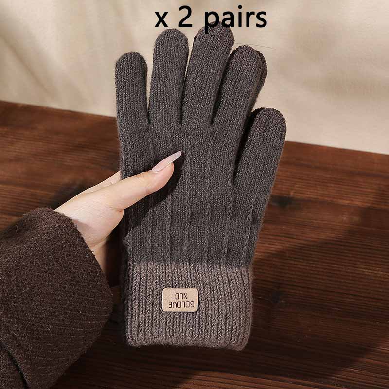 Korean Winter Warm Gloves Fleece Lined Thick Jacquard Fashion Gloves Outdoor Driving Five-Finger Touchscreen Gloves