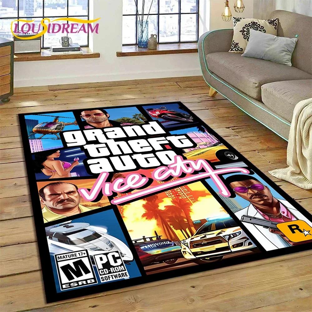 3D GTA Spiel Grand Theft Auto Gamer Teppich für Schlafzimmer Wohnzimmer Zuhause Sofa Dekoration, Kinder Spiel Große Dekor Bodenmatte