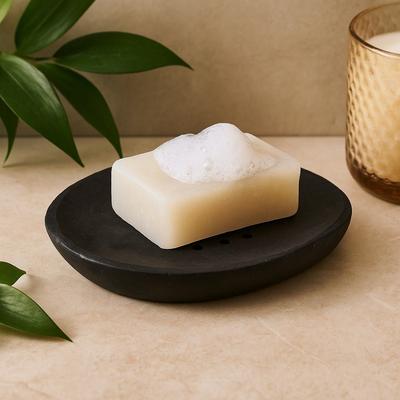 Soap Dish Black Marble Oval
