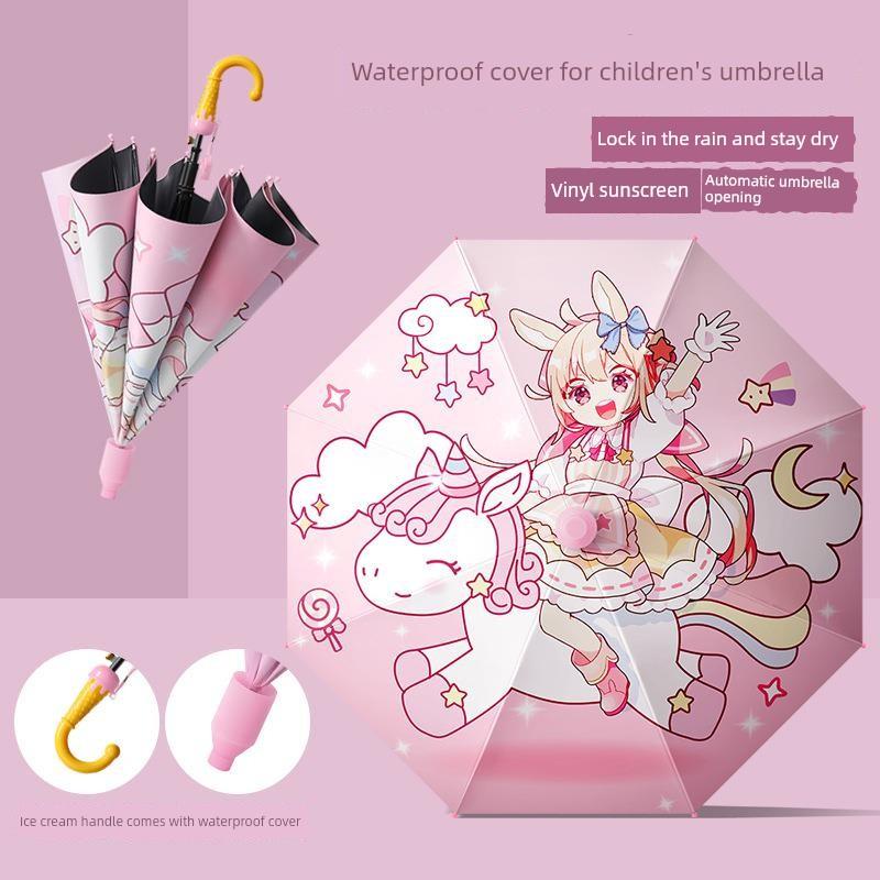 Children's Umbrella, Waterproof Cover for Kindergarten and Primary School Students, Safety Automatic Umbrella, Cute Cartoon for Boys and Girls