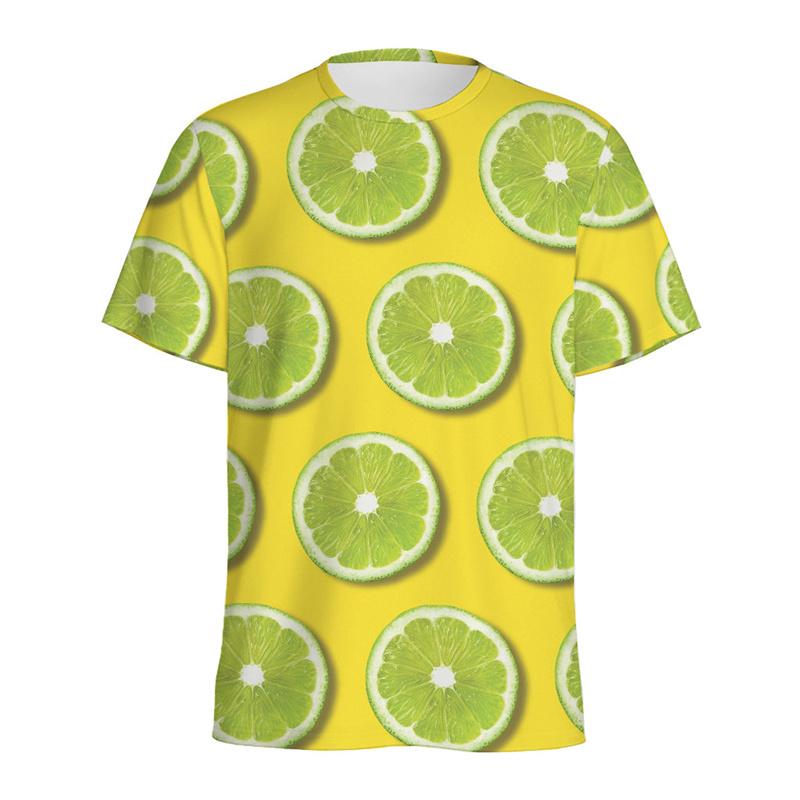 Summer Round Neck Fruit Lemon Pattern 3D Print Top Fashionable Casual Short Sleeved Men's and  Women's Unisex T-shirts