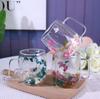 Luxury Double-Layer Glass Cup with Real Flowers and Quicksand Design