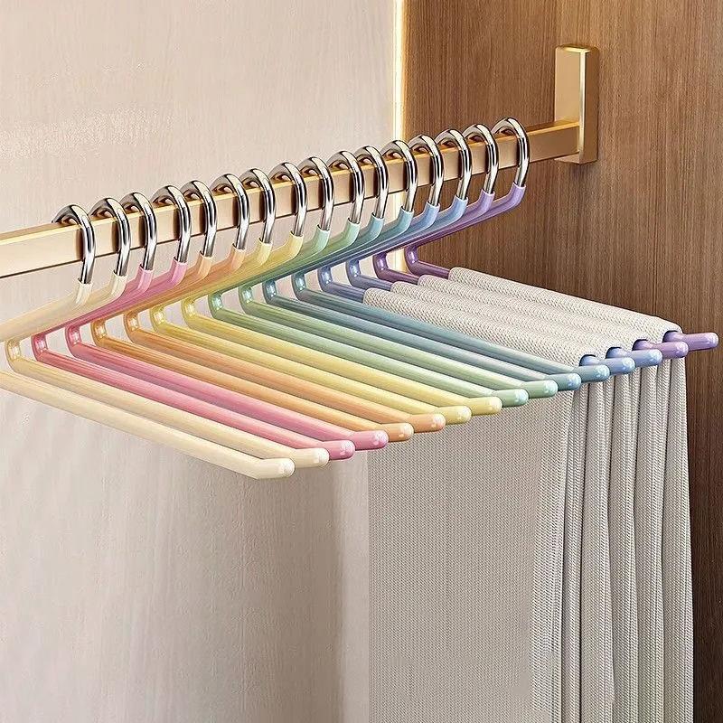 4PCS Goose Type Dip Plastic Pants Hanger Wardrobe Dormitory Telescopic Z Type Clothes Hanger Multi Layer Storage Hanger