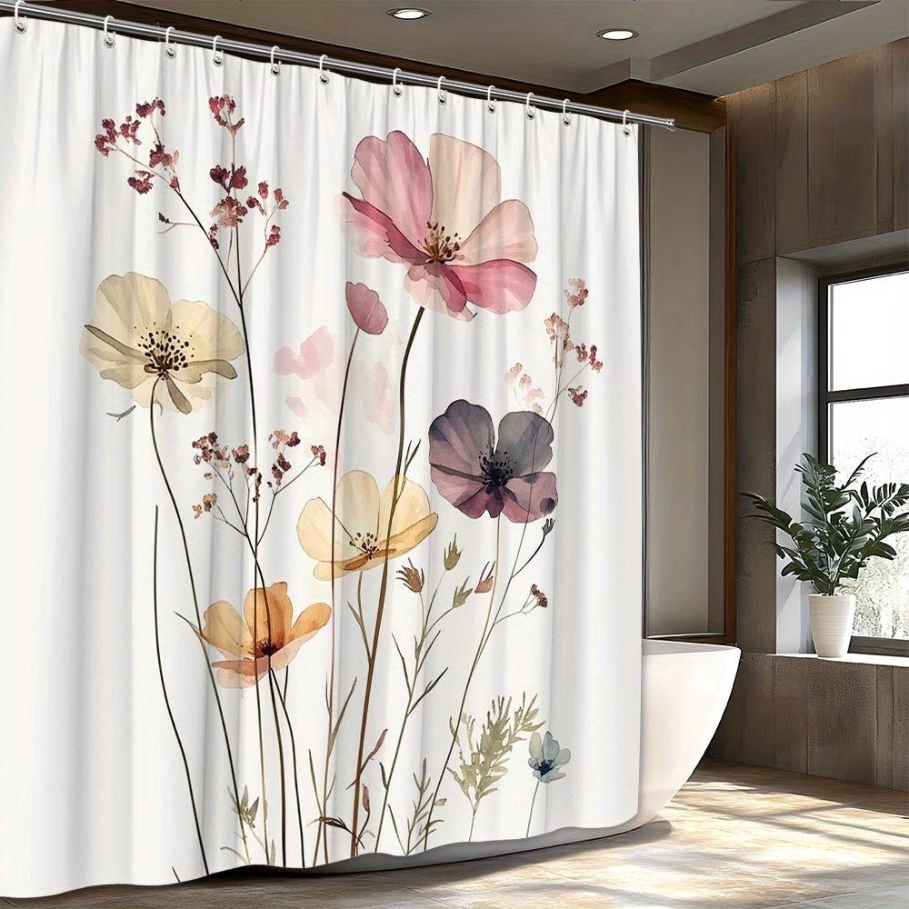 

1Pcs Fantasy Watercolor Floral Shower Curtain - Polyester Fabric, Machine Washable, With Hooks, Suitable For Bathroom Decoration W60H190(CM)-1 Pcs
