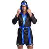 Mens Satin Hooded Cloak Shiny Trim Open Front Belt Boxing Robe