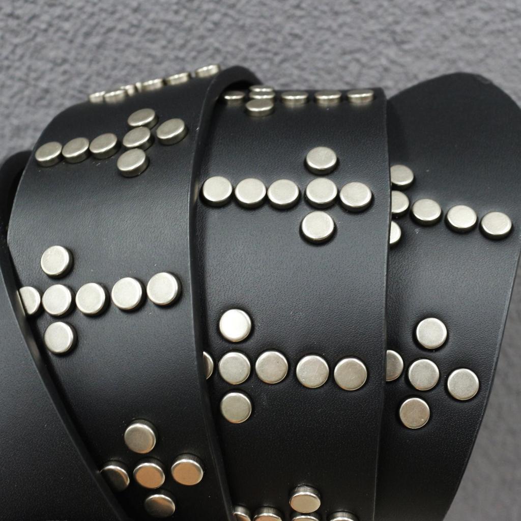 Y2K Punk Men's Genuine Cowhide Leather Belt with Full Row and Cross Rivets