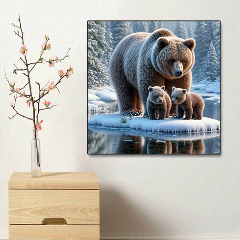 New Arrival 5D DIY Full Circle Diamond Painting "Bear and Cub" Embroidery Cross Stitch Home Decor Gift