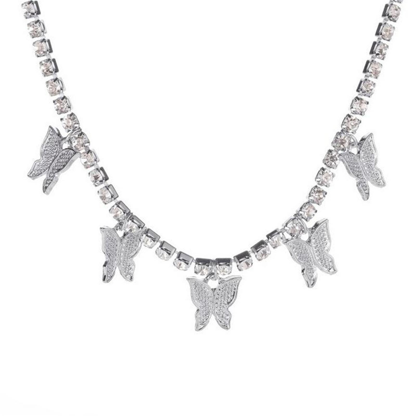 Inlaid Rhinestone Butterfly Pendant Necklace One Size
