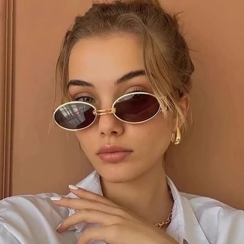 New Retro Metal Frame Elliptical Frame Trendy Street Photo Sunglasses for Men and Women's Outdoor Travel Sunshades UV400