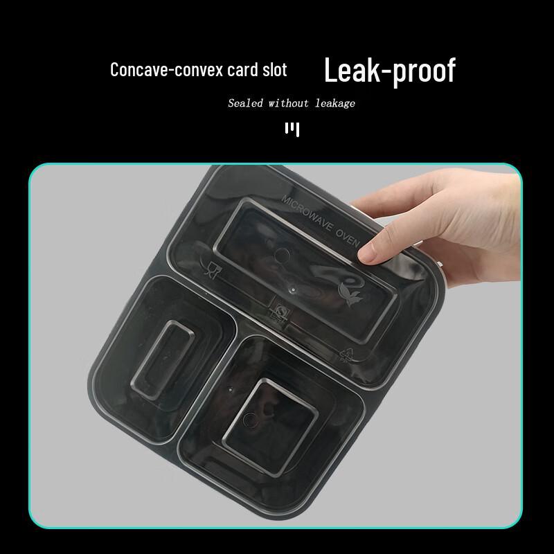 Jinmei Hewang 930ml Black 3-Compartment Disposable Takeaway Boxes