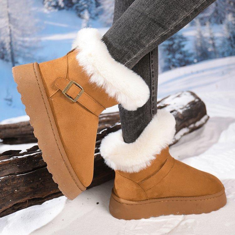 Women's Fur Mouth Large Size Soft Sole Winter Warm Fur Snow Boots Padded Lined Ankle Boots Non-Slip Hiking Casual Sports Cotton Boots