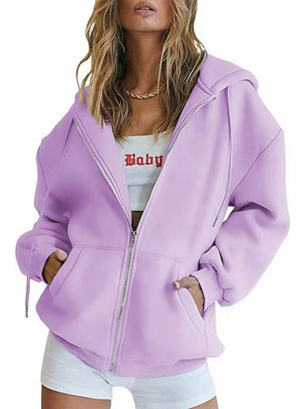 Felpa con zip metallica unisex transfrontaliera - Colore tinta unita, Giacca Autunno/Inverno